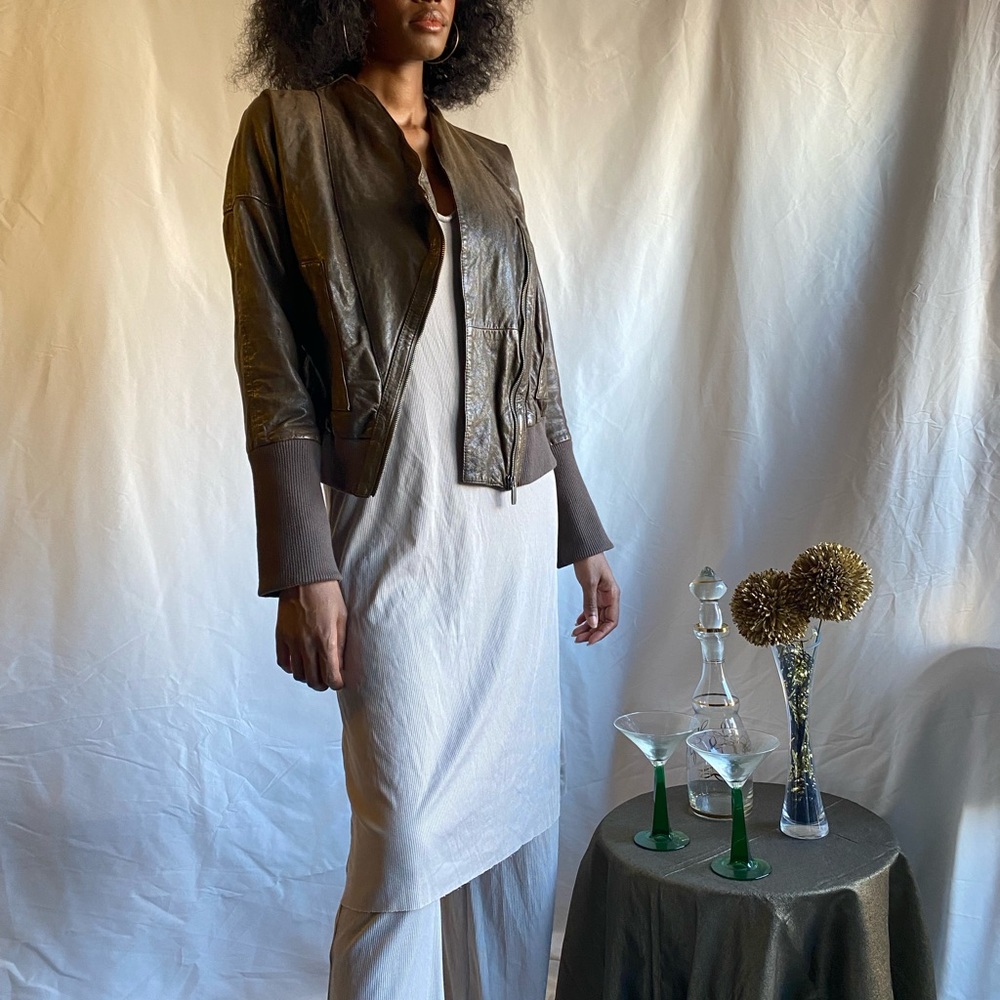 Genuine leather Olive green jacket - Picture 6 of 16